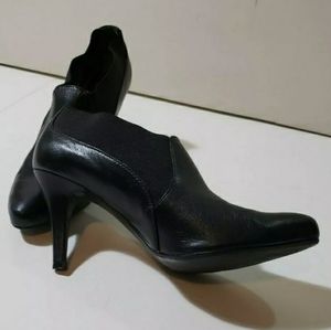booties Boots Black Leather Heel Ankle Side Stretc